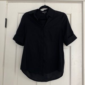 Express Black Button-Up Short Sleeved Blouse